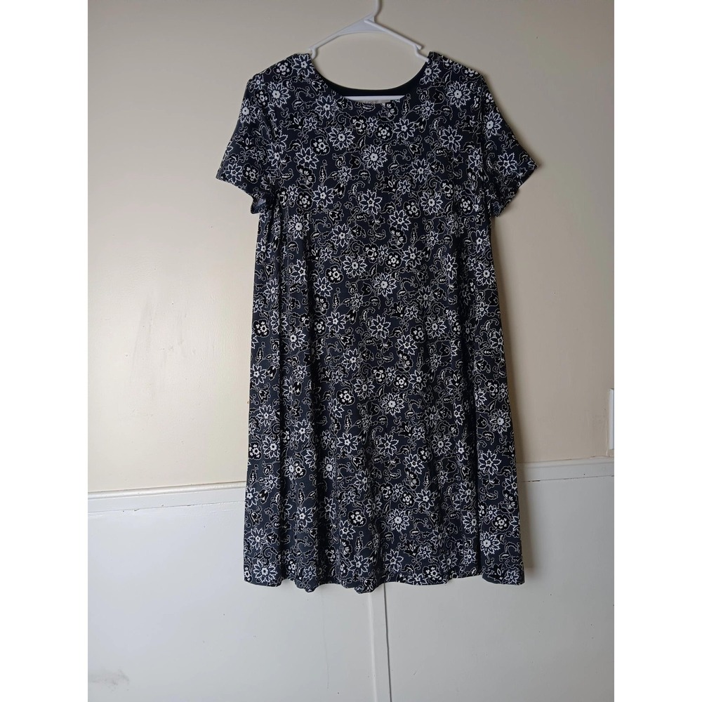LOFT Dress Womens Medium Blue Floral Short Sleeve Swing Jersey Casual T-Shirt